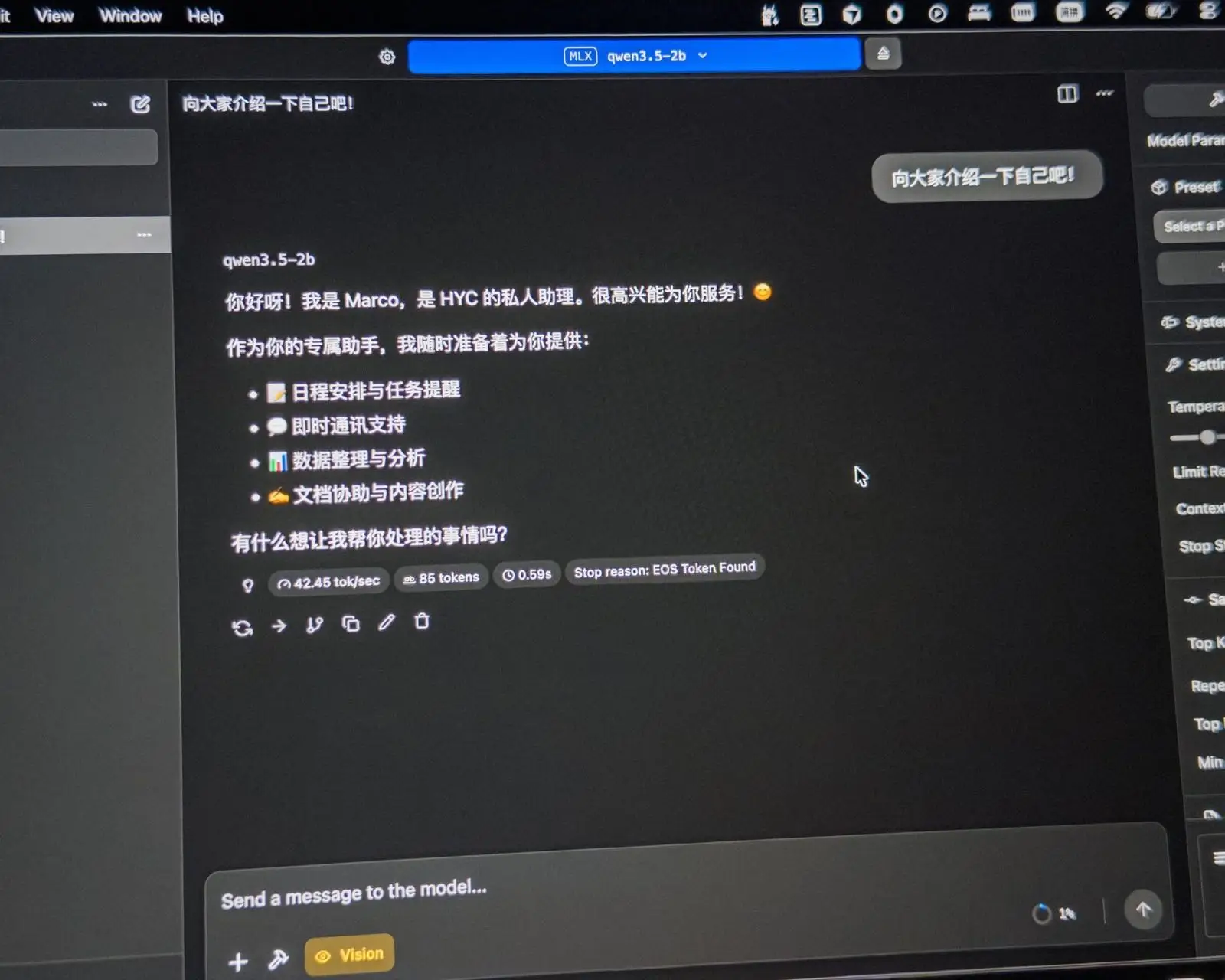 LM Studio 中运行 Qwen3.5 2B 模型的界面